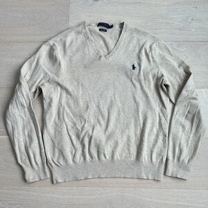 Polo by Ralph Lauren Men's Cream V-Neck Sweater sz medium tan 100% pima cotton